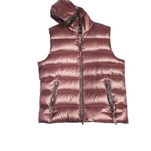 Banana Republic Vest Mens Large Burgundy Hooded Down Puffer Zip Pockets